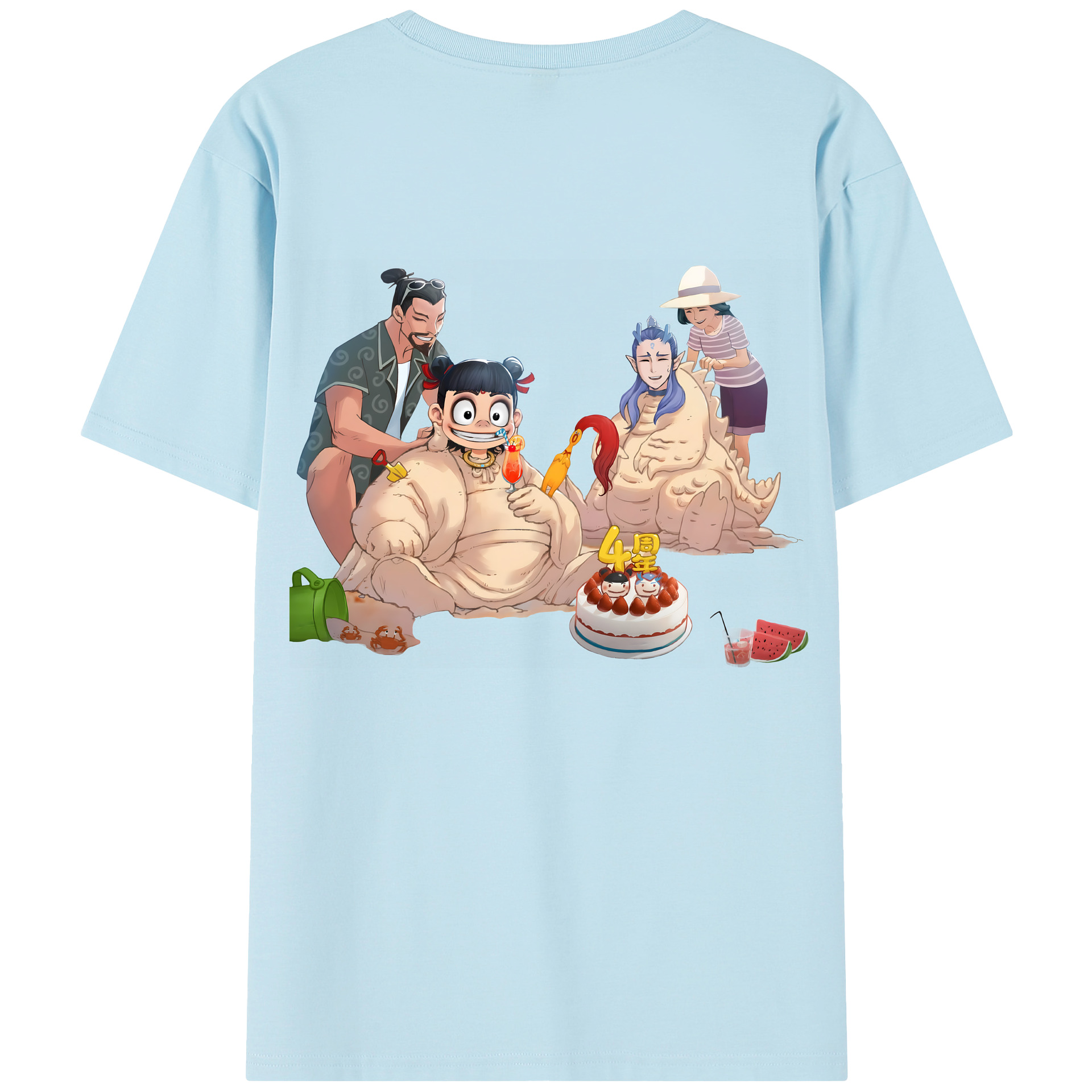 （画像用） Ne Zha 2 ナタ 魔童の大暴れ 綿100％半袖Tシャツ（背面プリント）